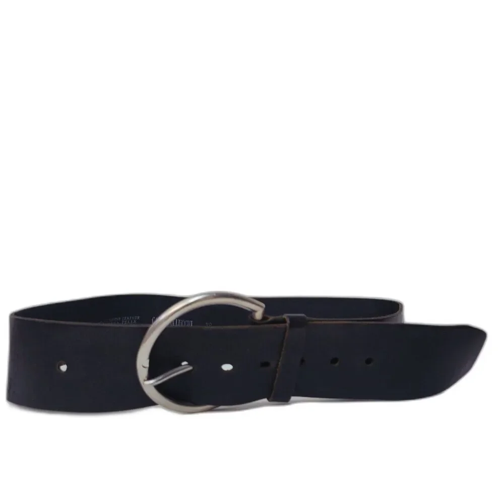 Caterina Lucchi Black Genuine Leather Wide Belt Italy Silver Buckle Size 90
